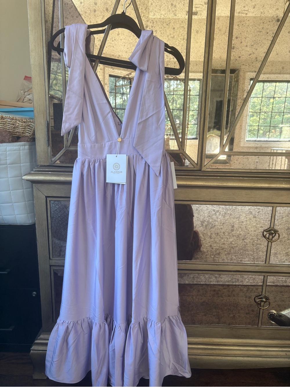 Alamour The Label Lavender Tie-Shoulder Ruffle Hem Midi Dress
